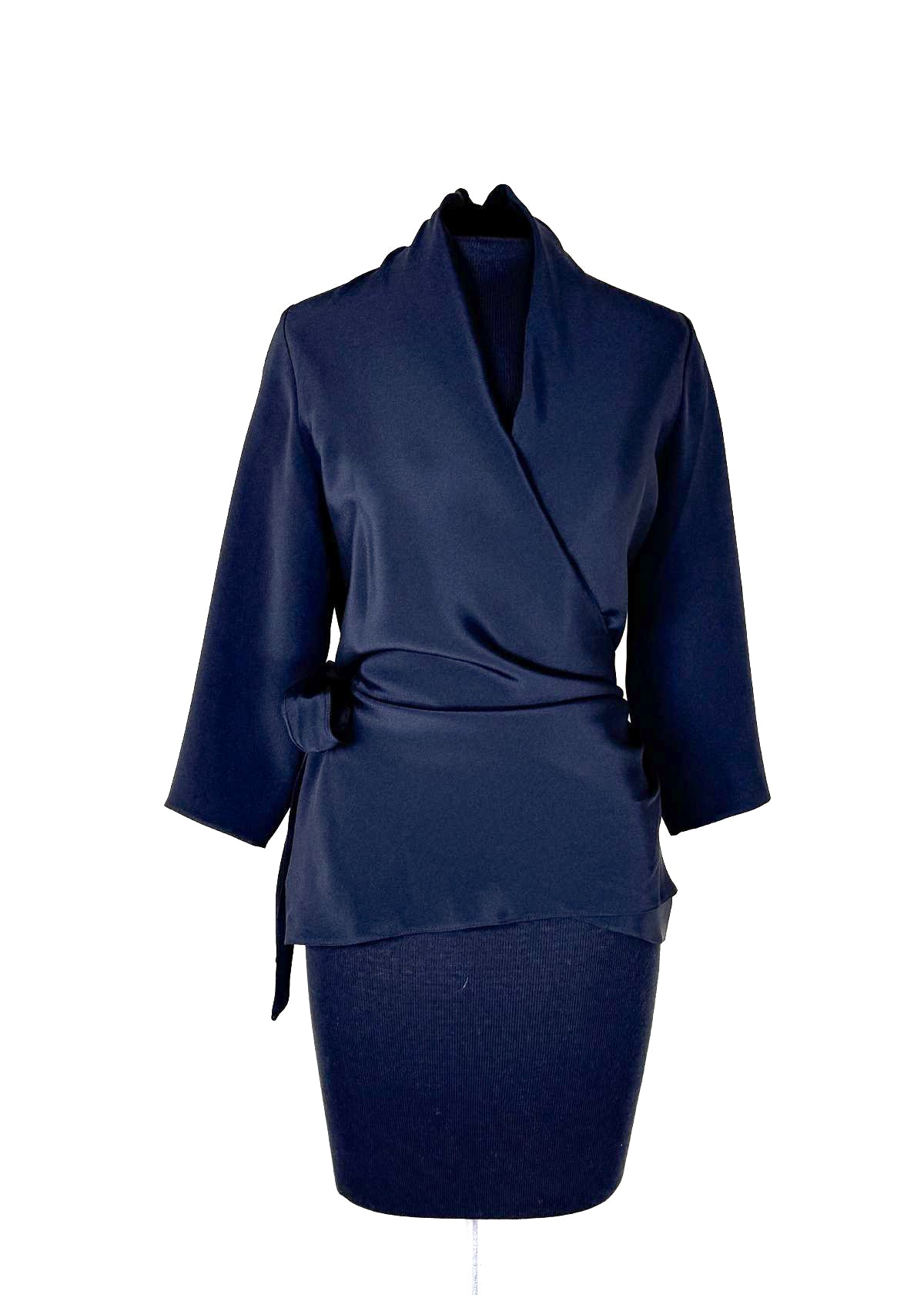 PETER COHEN 3/4 Sleeve Wrap Top - Black