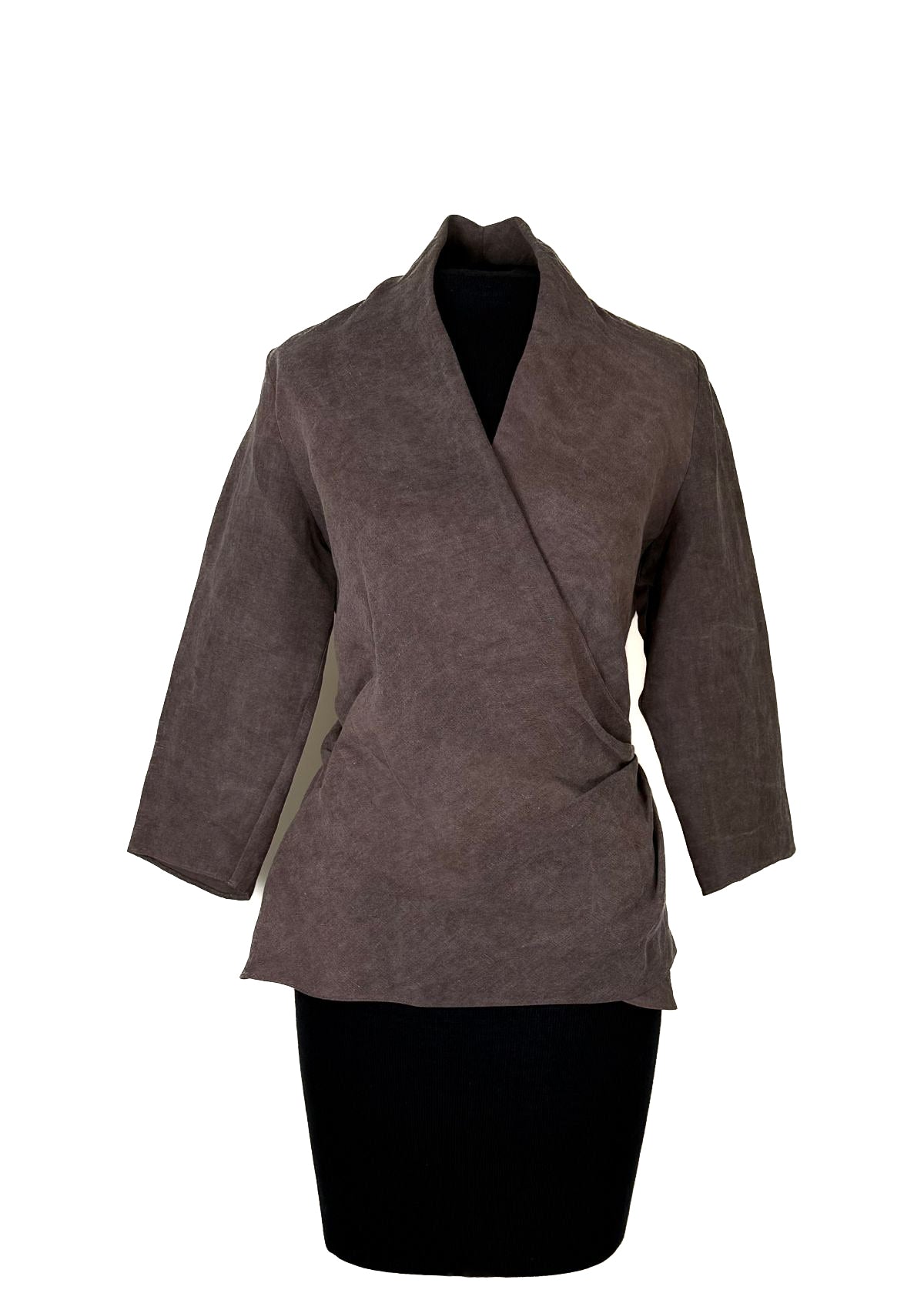 PETER COHEN 3/4 Sleeve Wrap Top - Muddy