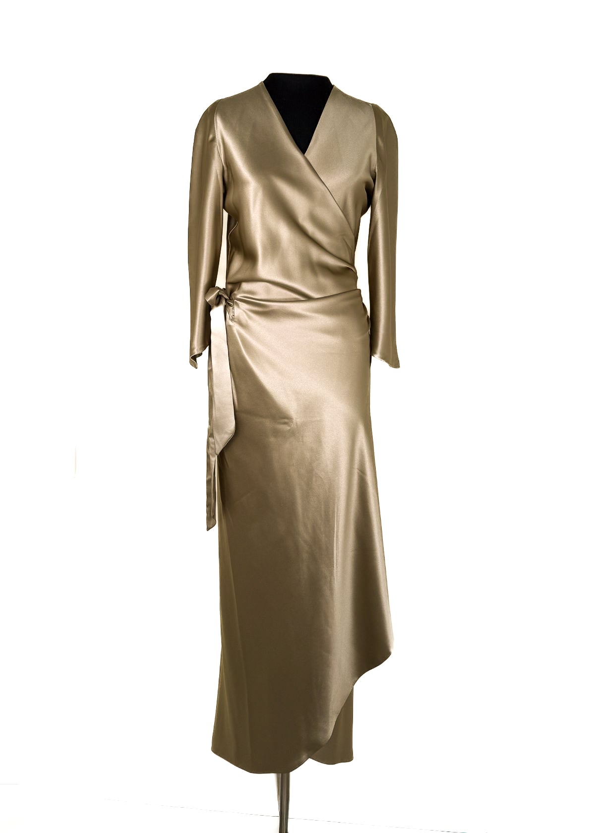 PETER COHEN Long Sleeve Heavy Satin Sign Dress - Sweet Wheat