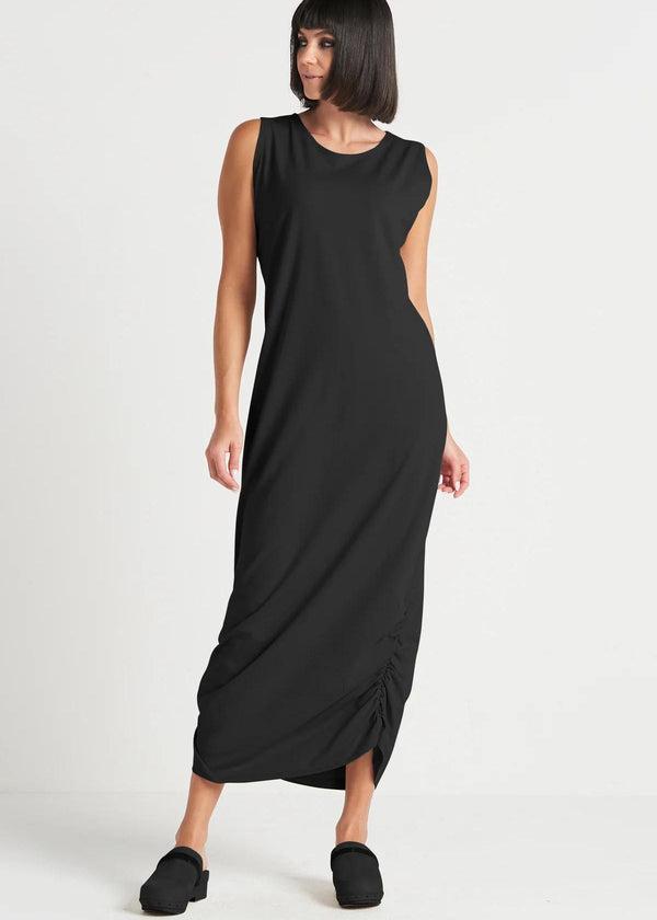 PLANET Cotton Lycra Ruched Dress - Black
