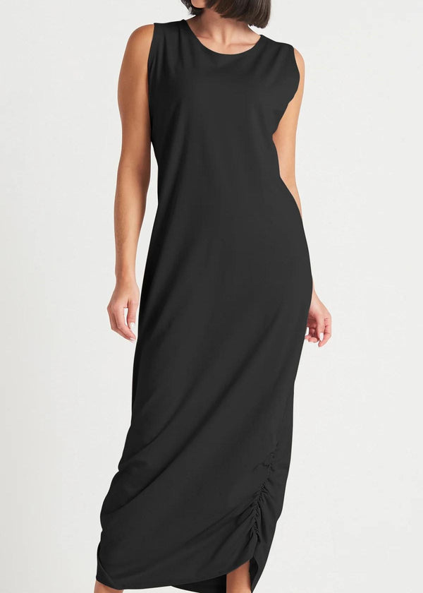 PLANET Cotton Lycra Ruched Dress - Black
