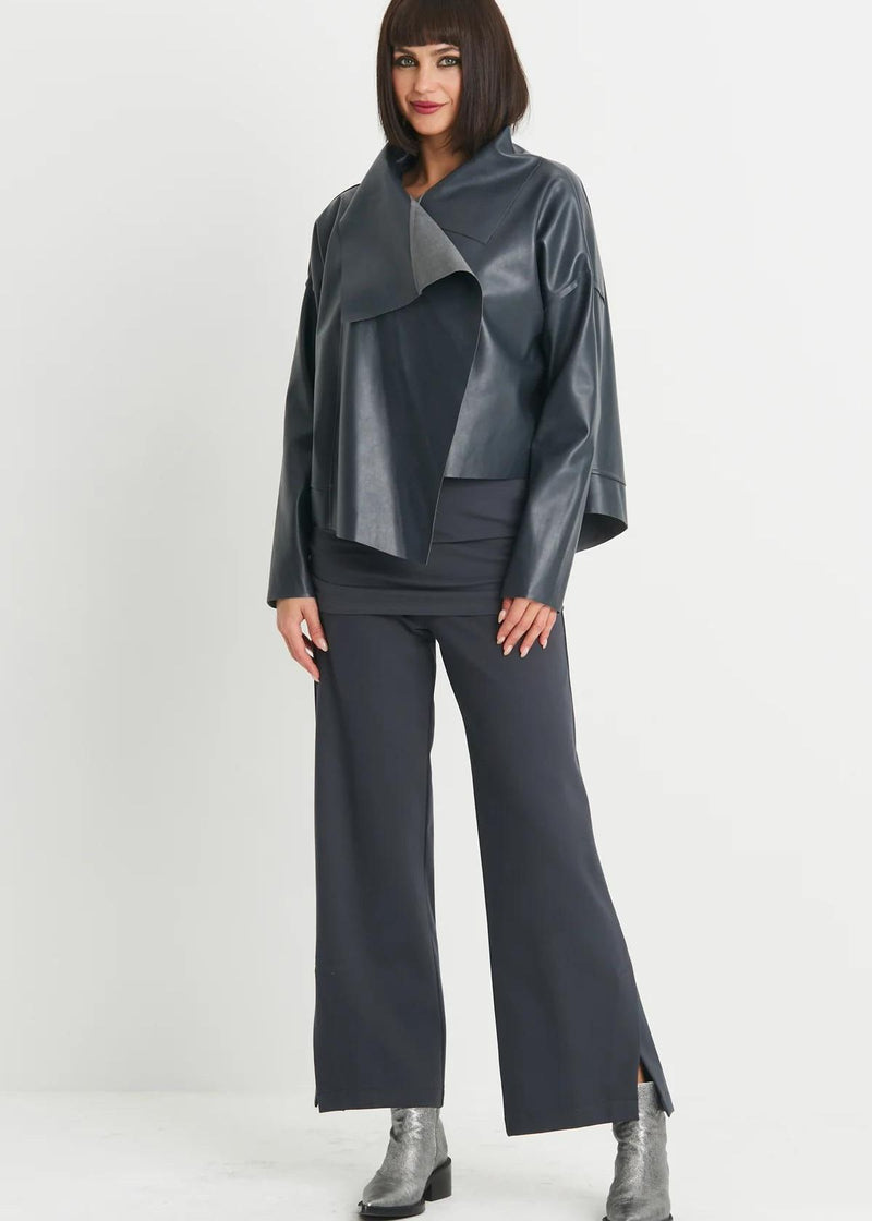 PLANET Vegan Leather Cropped Jacket - Obsidian