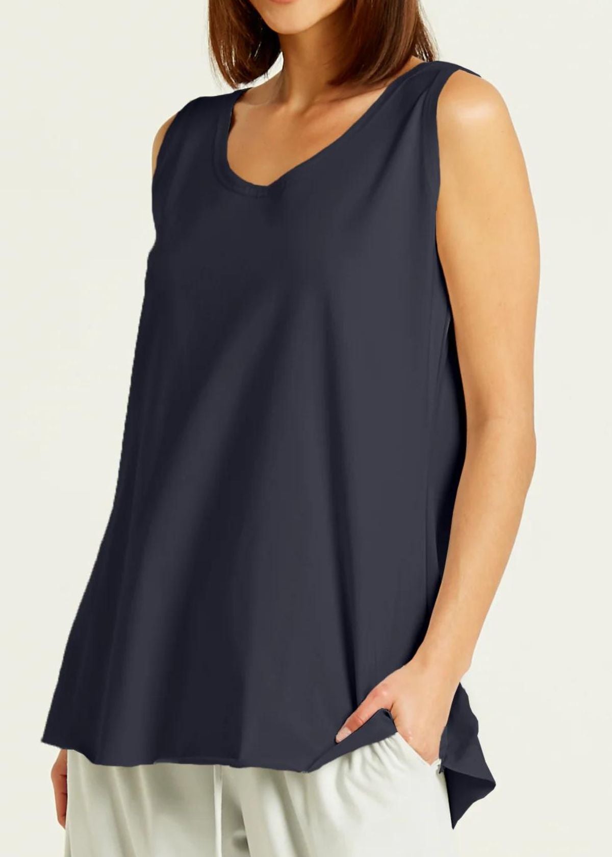 PLANET Cotton Lycra Shirttail Tank Top - Midnight