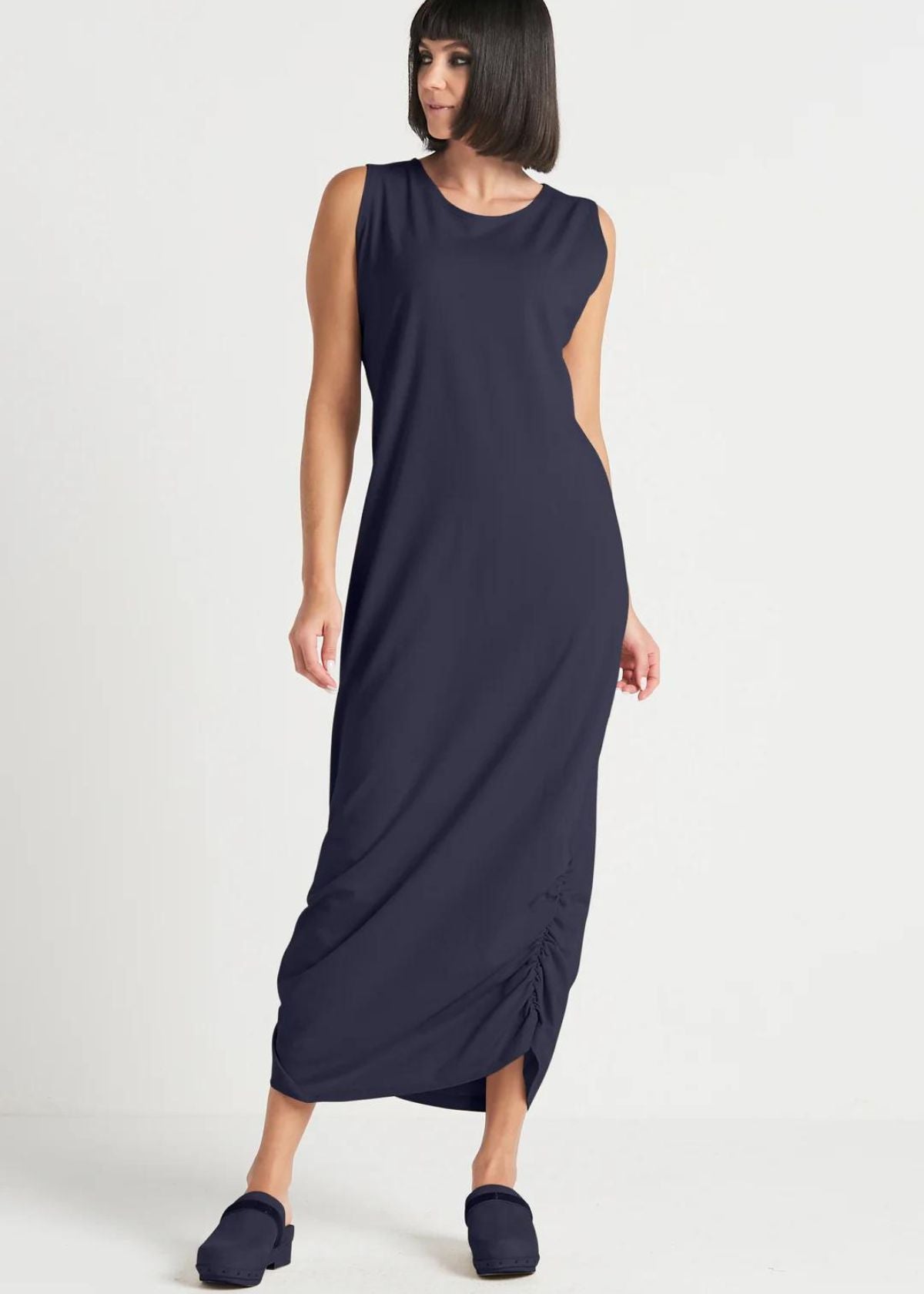 PLANET Cotton Lycra Ruched Dress - Midnight