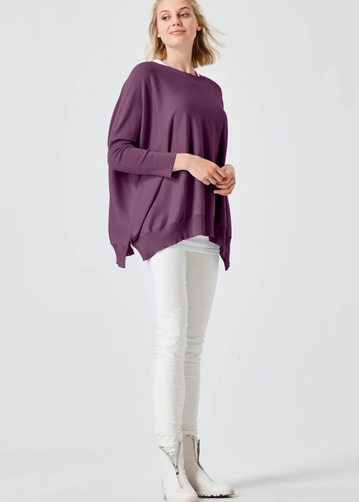 PLANET Pima Cotton Oversized Knit Sweater - Plum