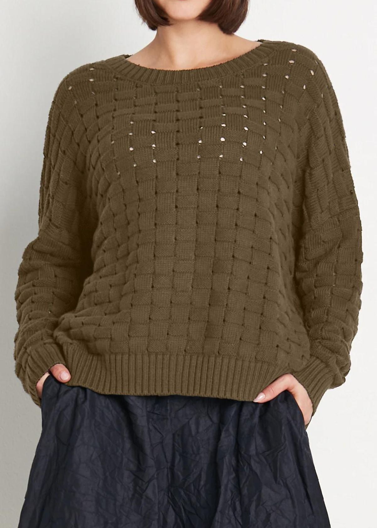 PLANET Pima Cotton Lattice Sweater - Loden