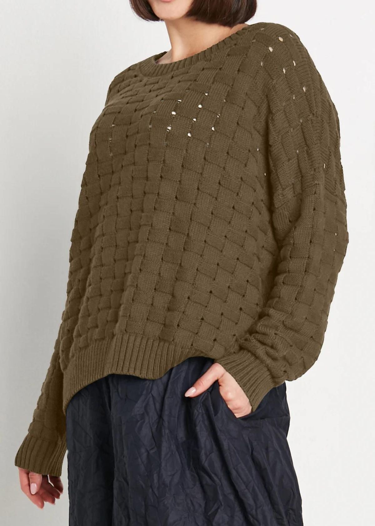 PLANET Pima Cotton Lattice Sweater - Loden