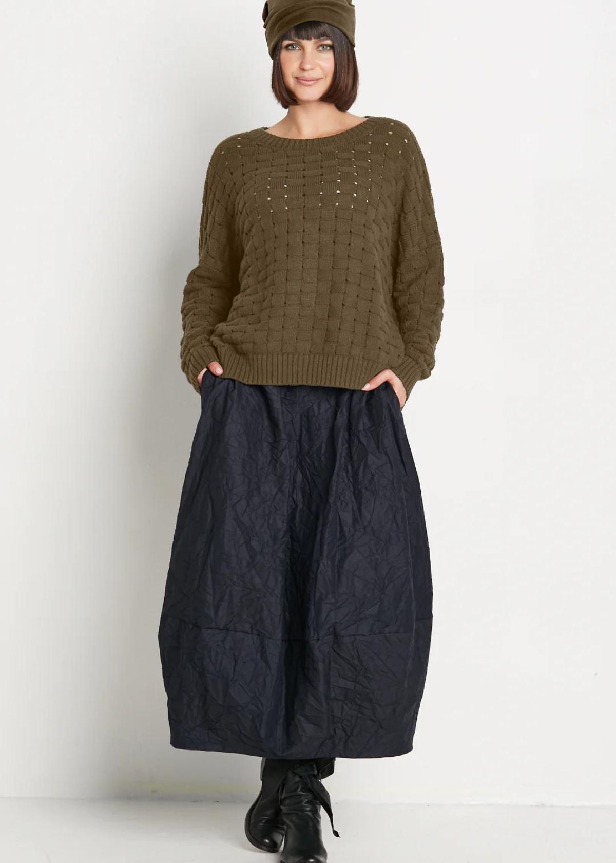 PLANET Pima Cotton Lattice Sweater - Loden