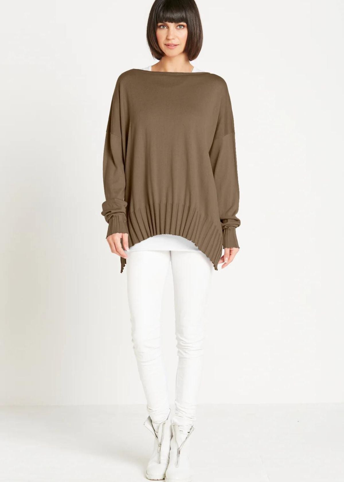 PLANET BY LAUREN G Cotton Boatneck Sweater - Loden