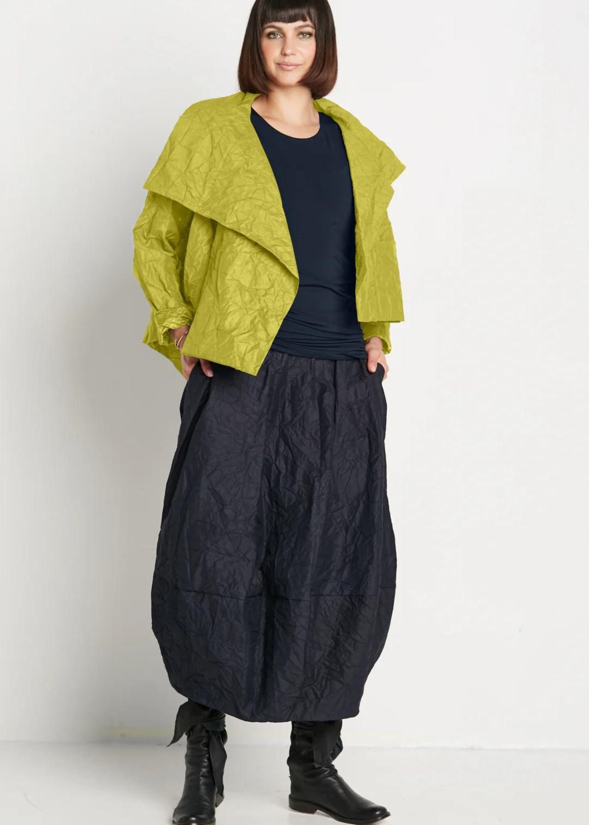 PLANET Crushed Nylon Cropped Asymmetrical Jacket - Guacamole