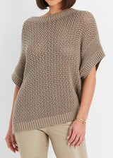 PLANET Pima Cotton Crochet Pullover Sweater - Fawn