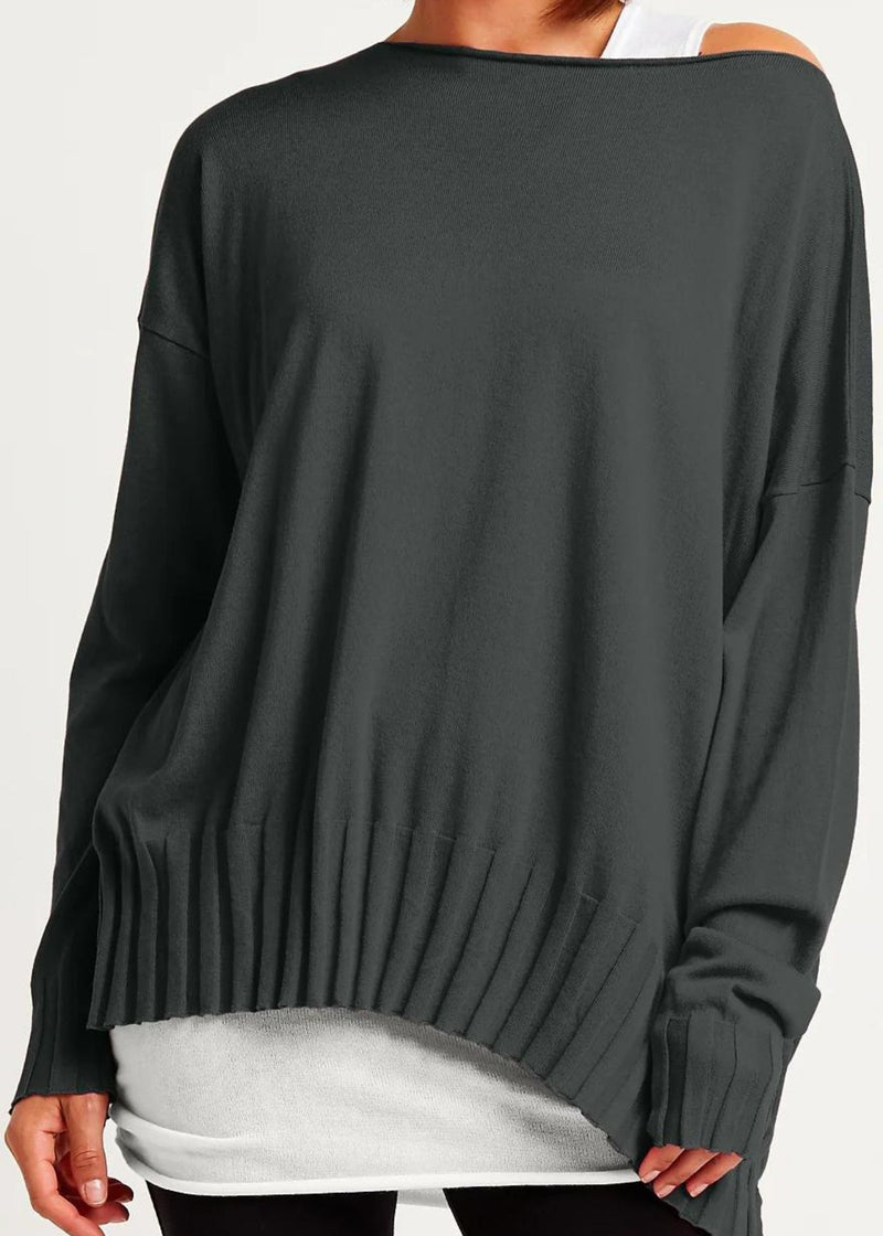 PLANET BY LAUREN G Cotton Boatneck Sweater - Forest