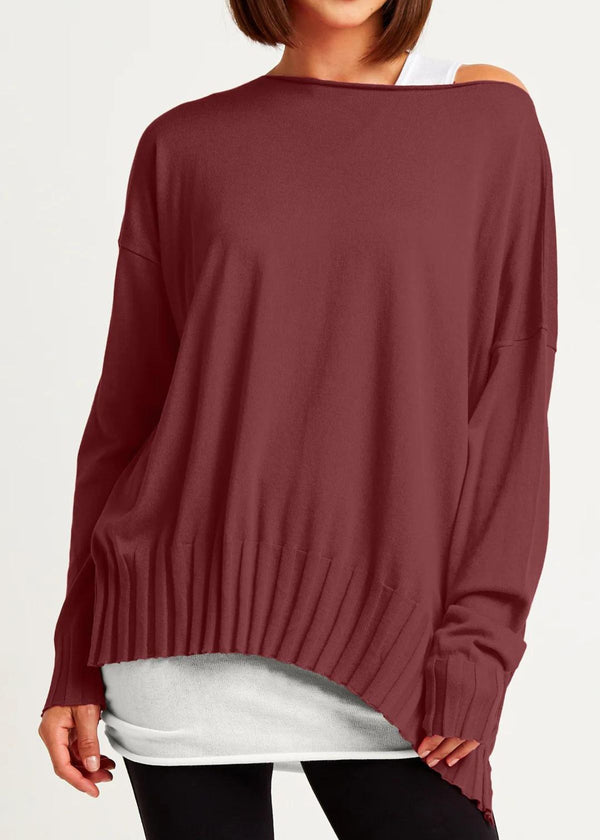 PLANET BY LAUREN G Cotton Boatneck Sweater - Port