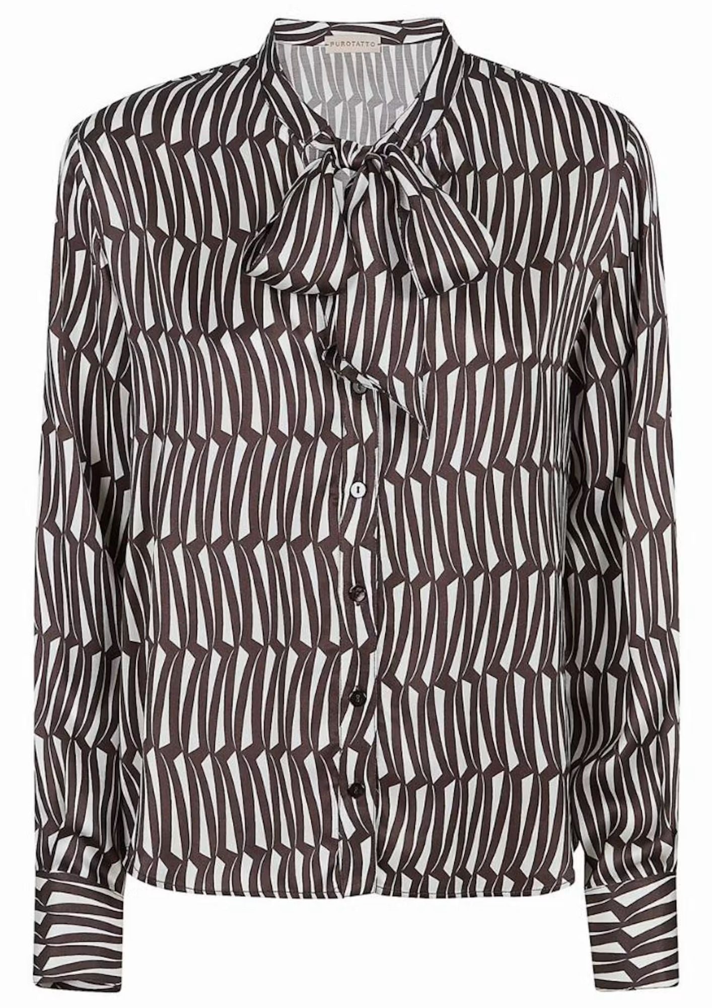 PUROTATTO Tie Neck Top - Brown Multi