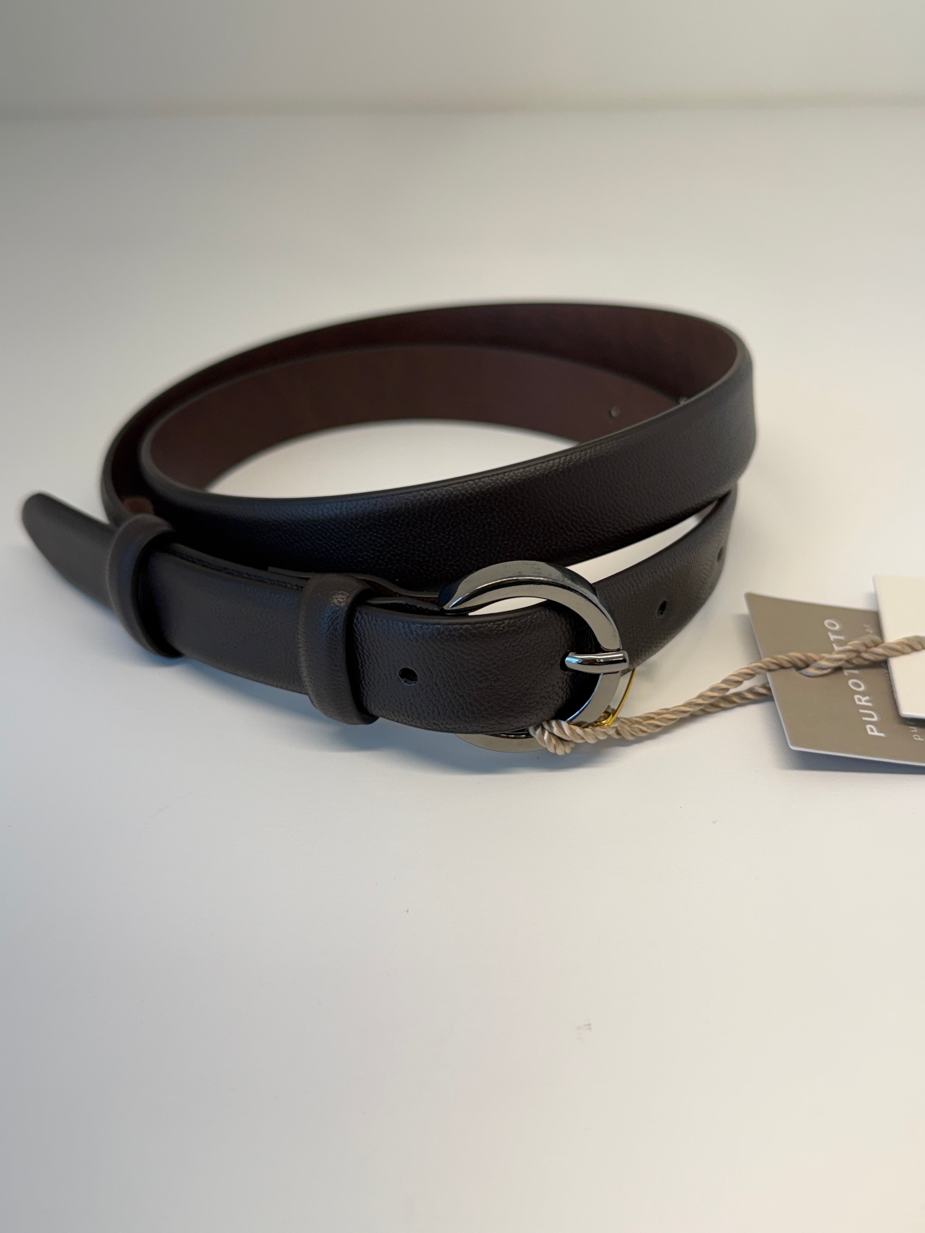 PUROTATTO Faux Leather Belt with Double Keepers - Dark Brown