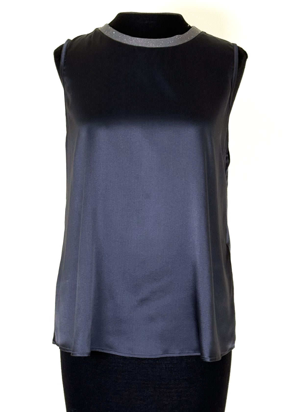 PUROTATTO Round Neck Silk Top - Grey