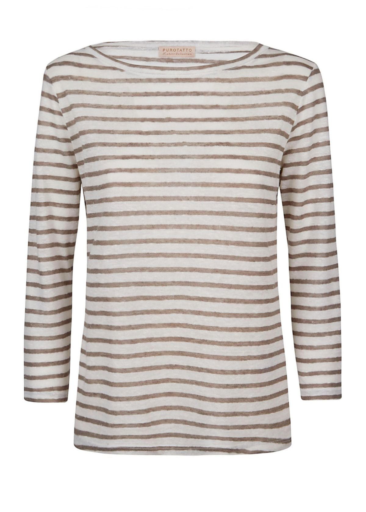 PUROTATTO Boat Neck Knit Top - Olive & Cream Stripe