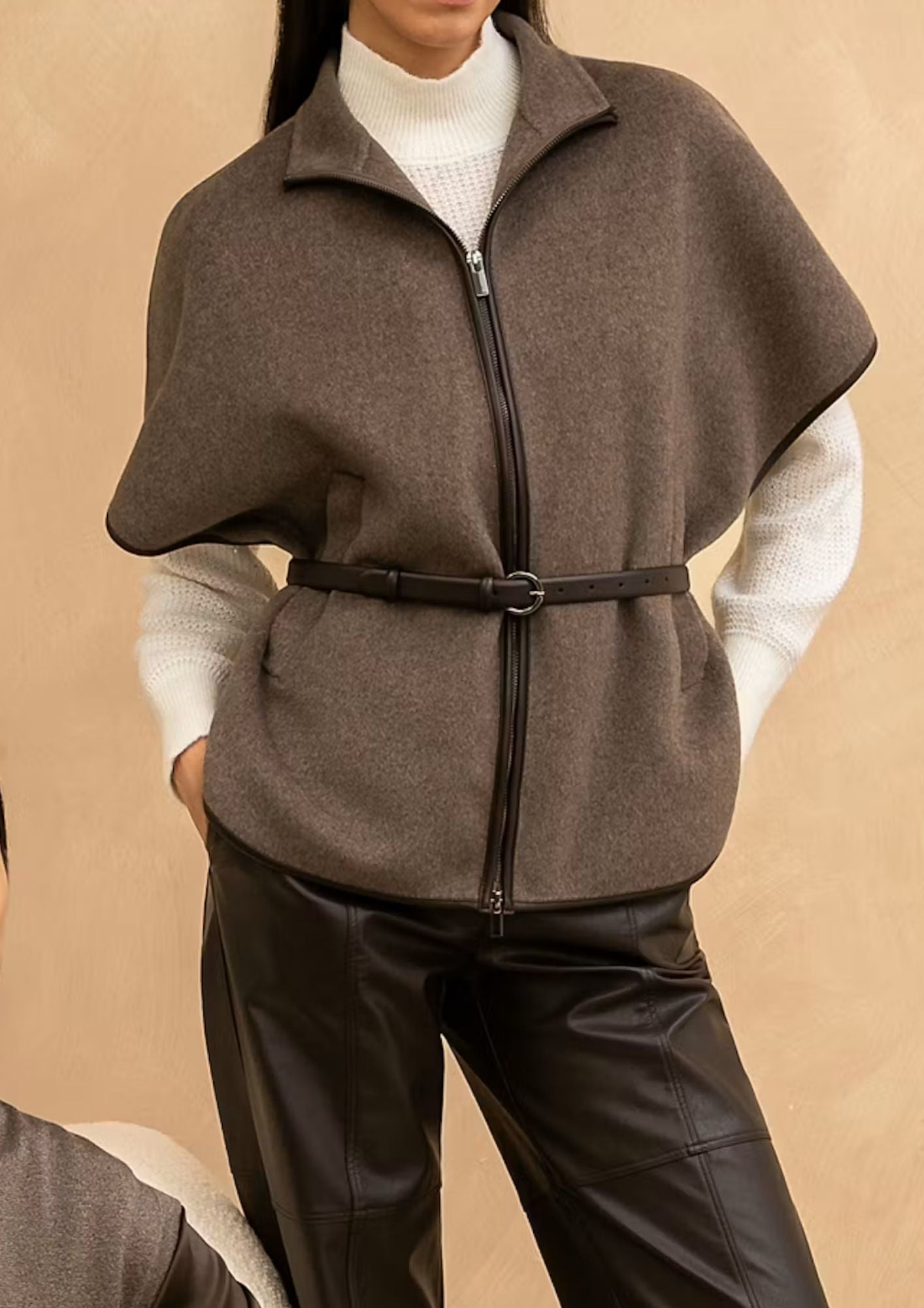 PUROTATTO Zip Front Belted Jacket - Turtledove