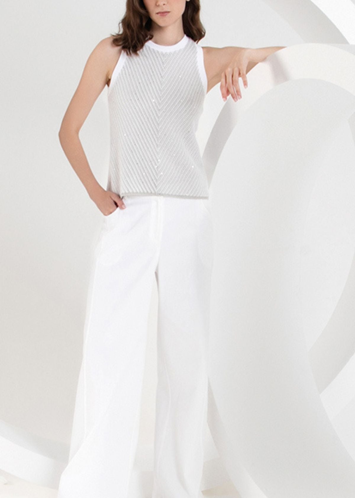 PUROTATTO Knit Front Top - White