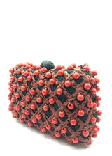 SERPUI Charlotte Straw Clutch Handbag - Black and Burgundy
