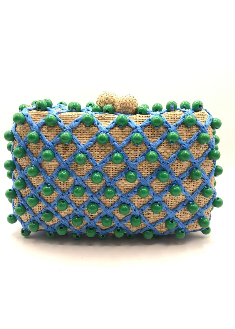 SERPUI Charlotte Straw Clutch Handbag - Blue and Green
