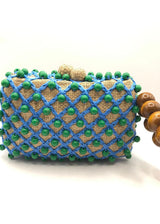 SERPUI Charlotte Straw Clutch Handbag - Blue and Green