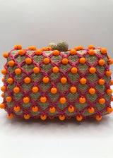SERPUI Charlotte Straw Clutch Handbag - Pink and Orange