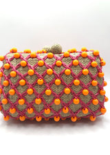 SERPUI Charlotte Straw Clutch Handbag - Pink and Orange