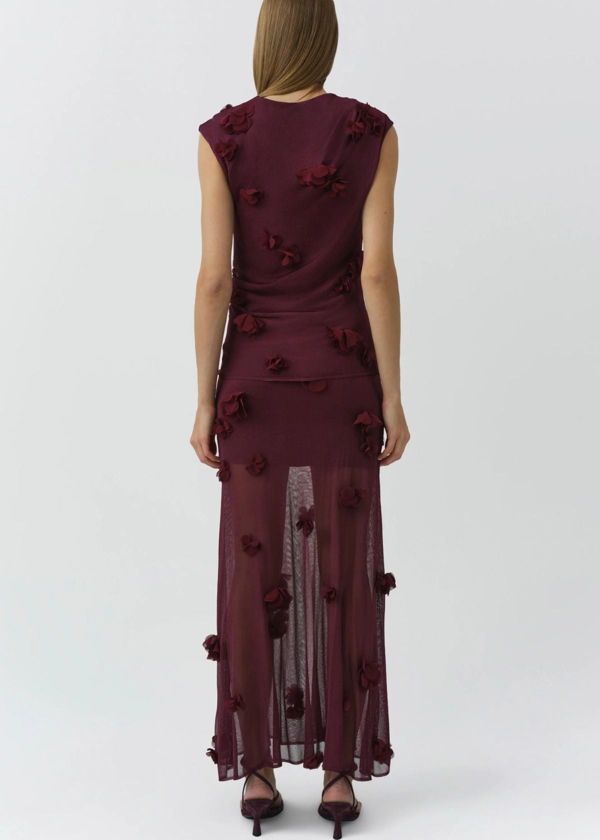 SIMKHAI Cora Floral Applique Midi Skirt - Fig