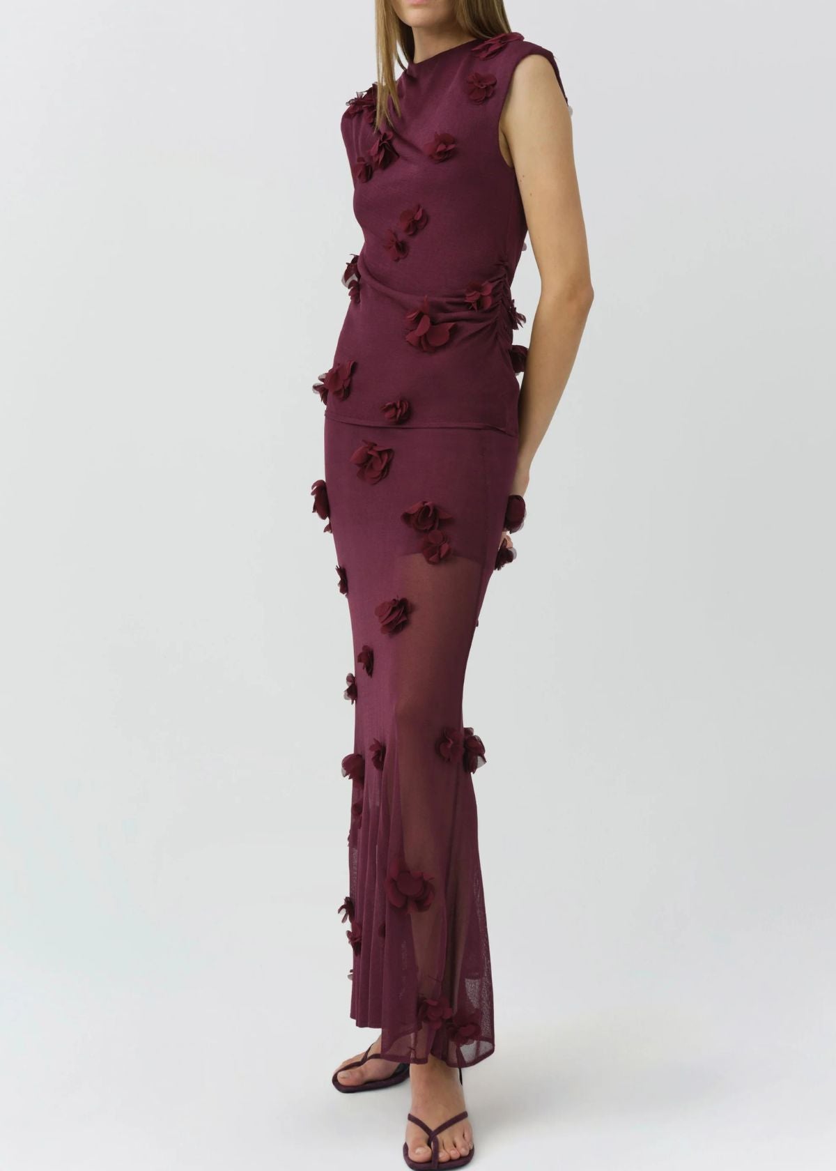 SIMKHAI Cora Floral Applique Midi Skirt - Fig