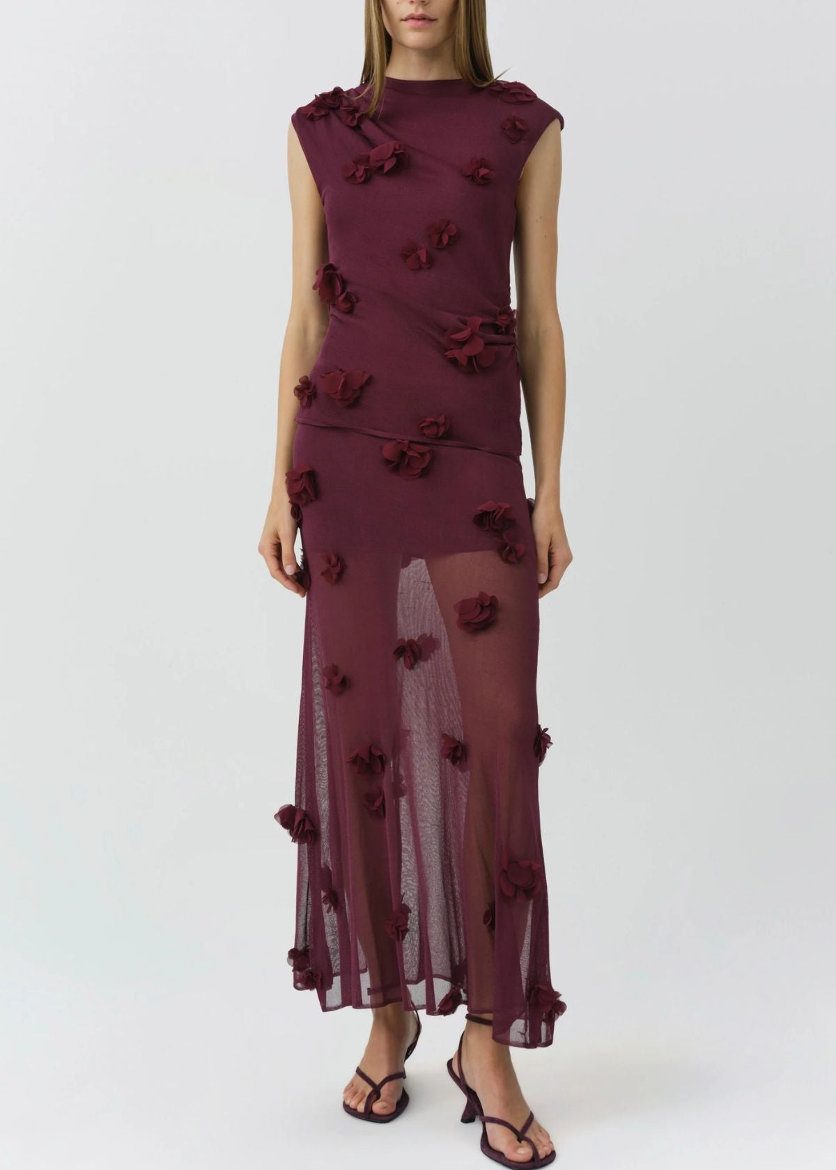 SIMKHAI Cora Floral Applique Midi Skirt - Fig