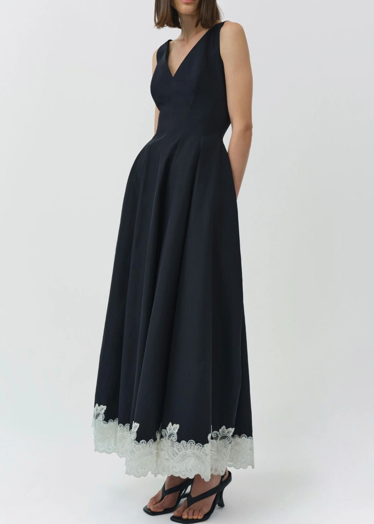 SIMKHAI Mira Cotton Faille Lace Midi Dress - Black Multi