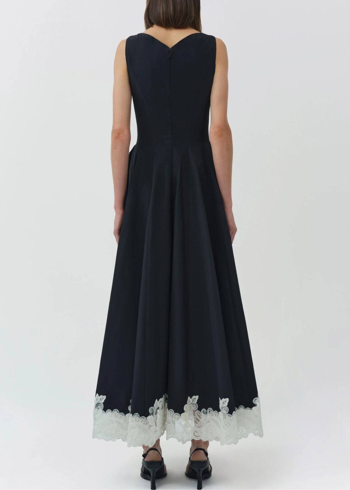 SIMKHAI Mira Cotton Faille Lace Midi Dress - Black Multi