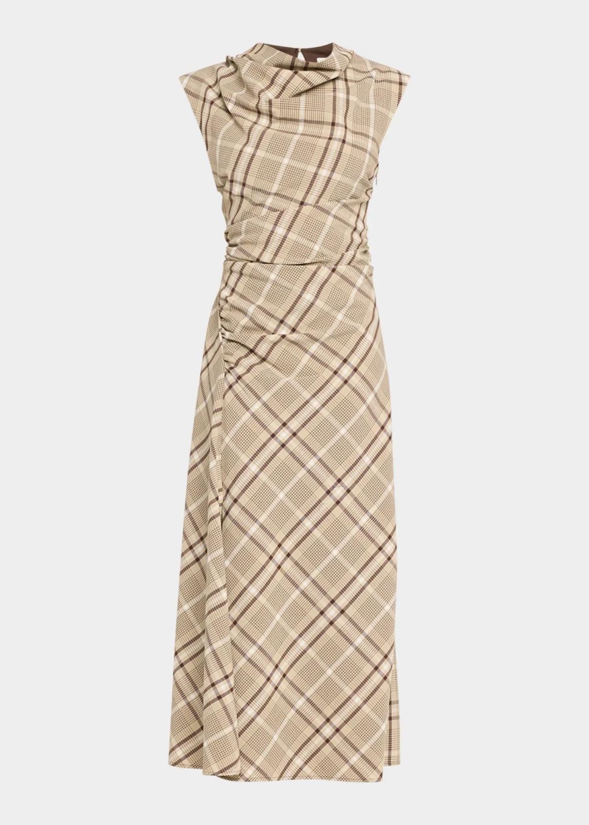 SIMKHAI Burke Plaid Draped Midi Dress - Sand