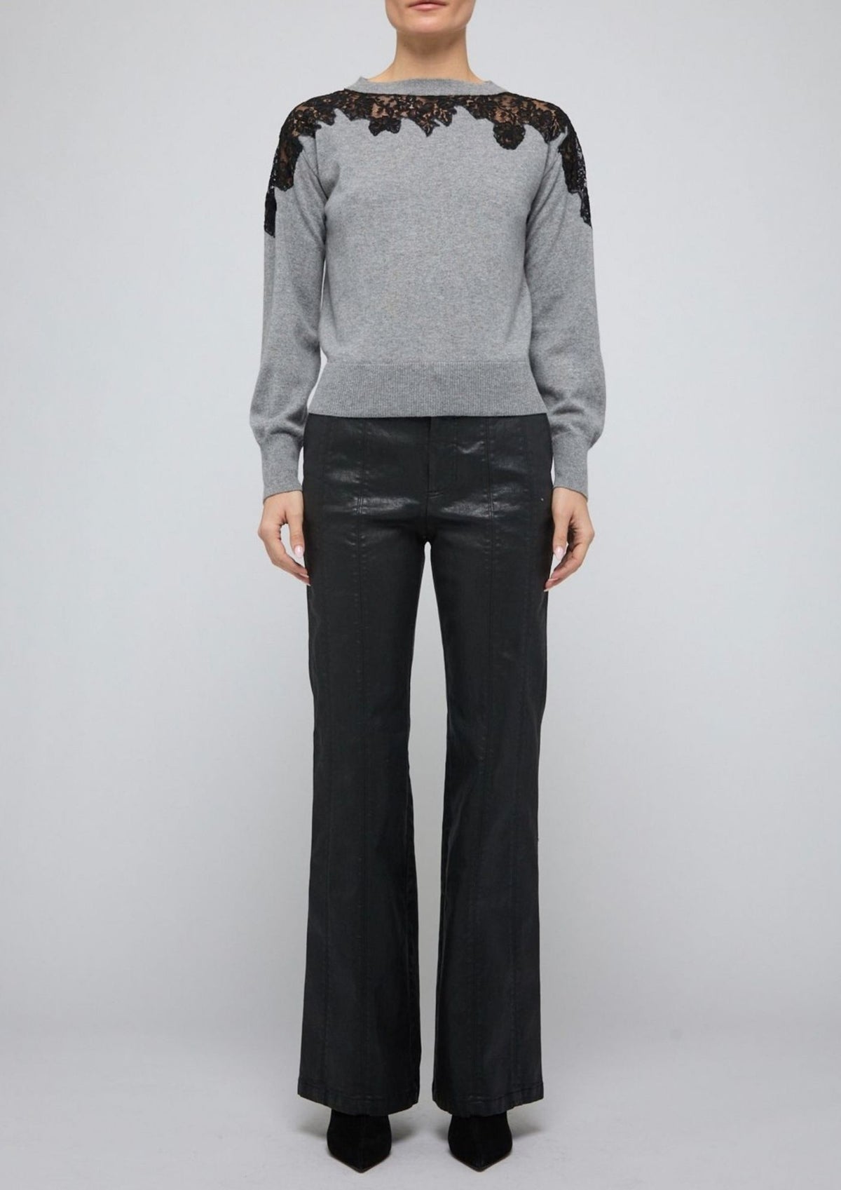 SIMKHAI Larissa Crew Sweater - Grey Melange Black