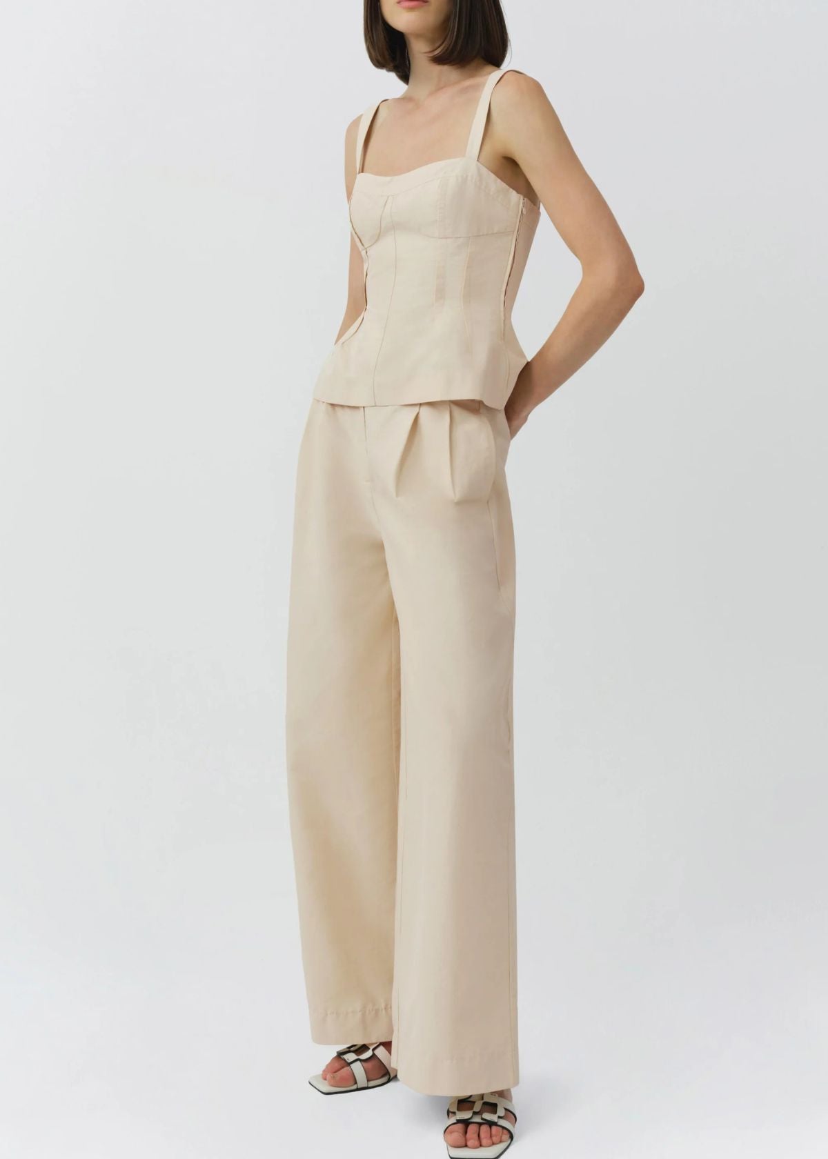 SIMKHAI Leroy Pleated Wide Leg Pant - Stone