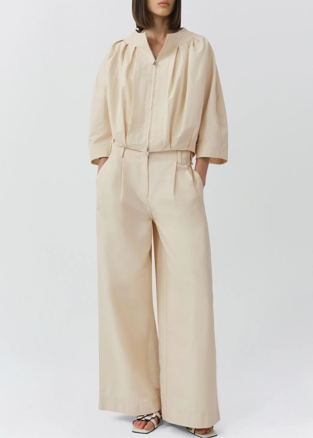 SIMKHAI Jess Pleated Jacket - Stone
