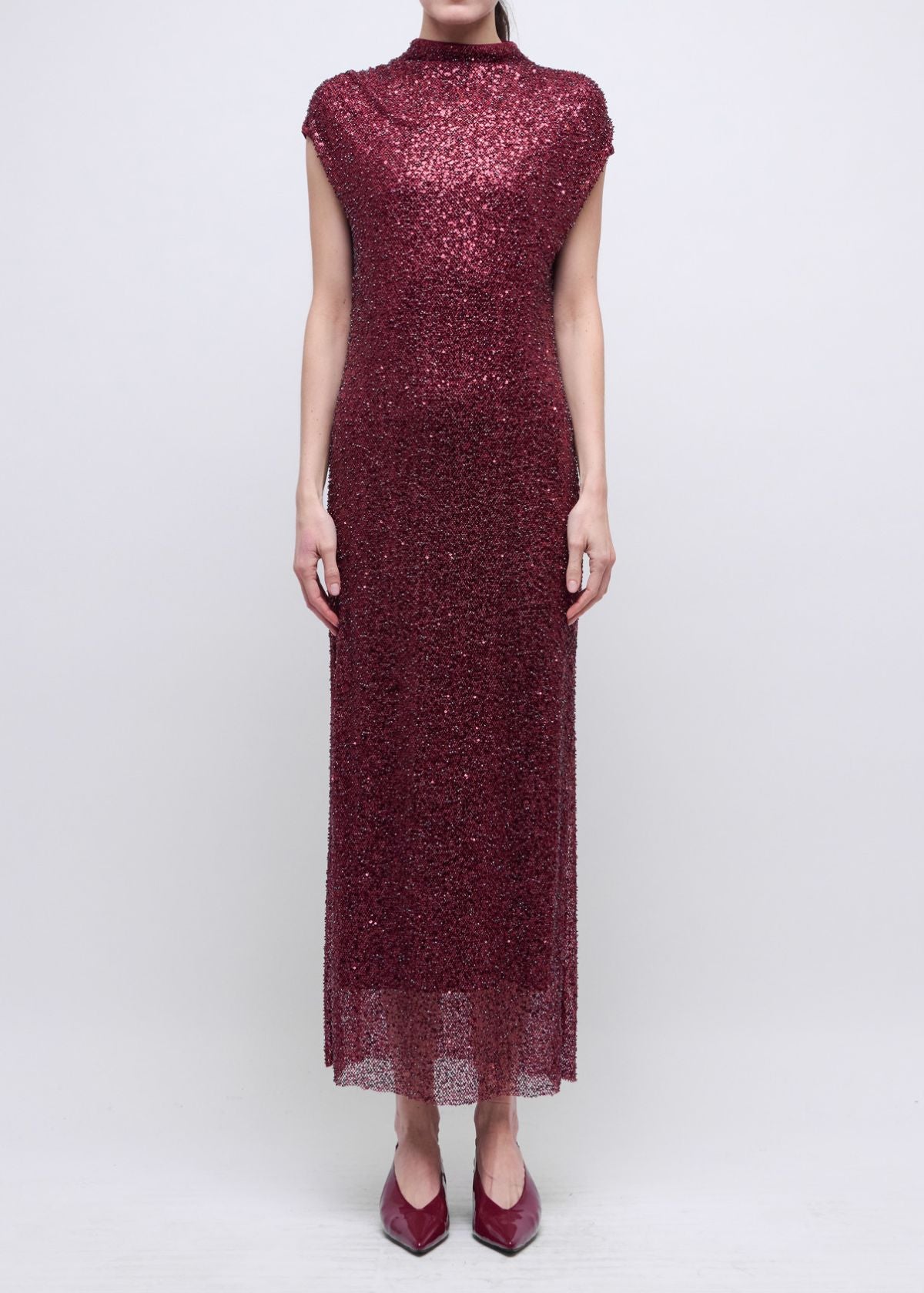 SIMKHAI Zaria Cowl Neck Midi Dress - Cranberry