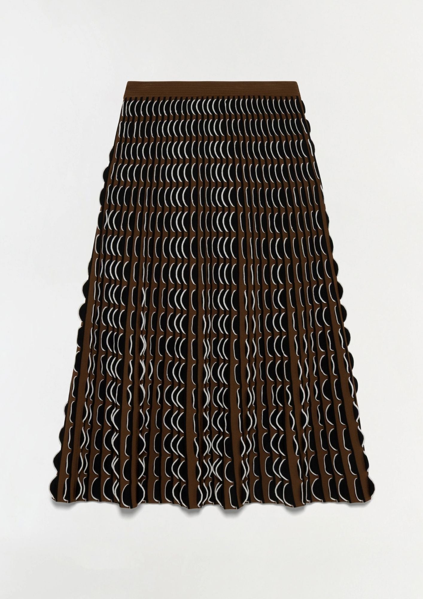 SIMKHAI Ike Scalloped Compact Knit Midi Skirt - Dark Ochre Multi