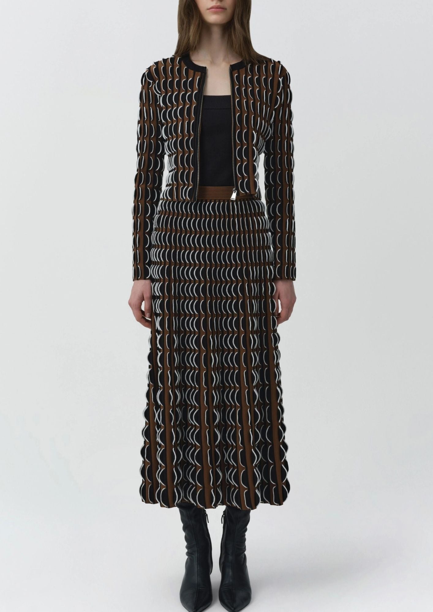 SIMKHAI Kylie Long Sleeve Cardigan Sweater - Dark Ochre Multi