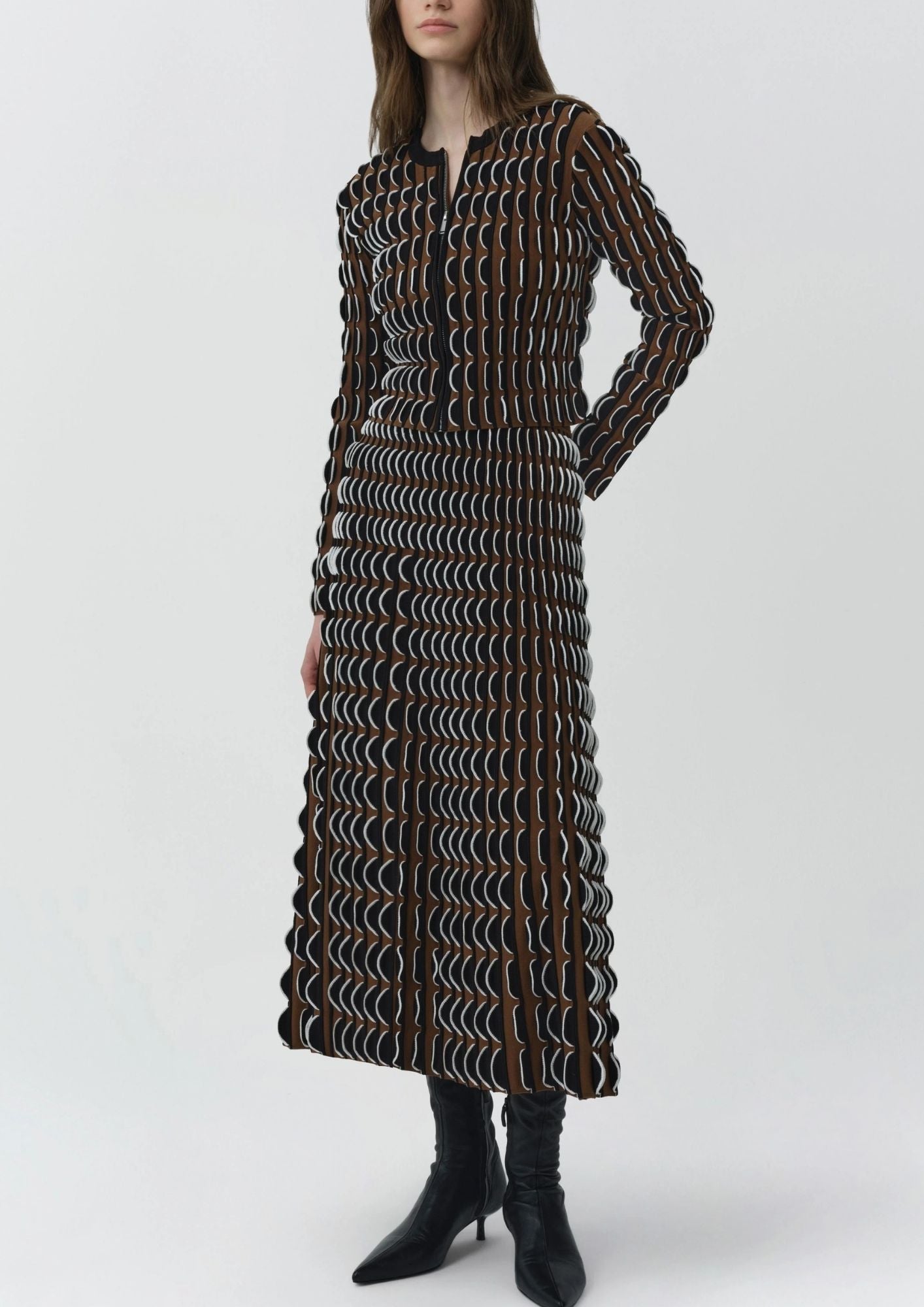 SIMKHAI Kylie Long Sleeve Cardigan Sweater - Dark Ochre Multi