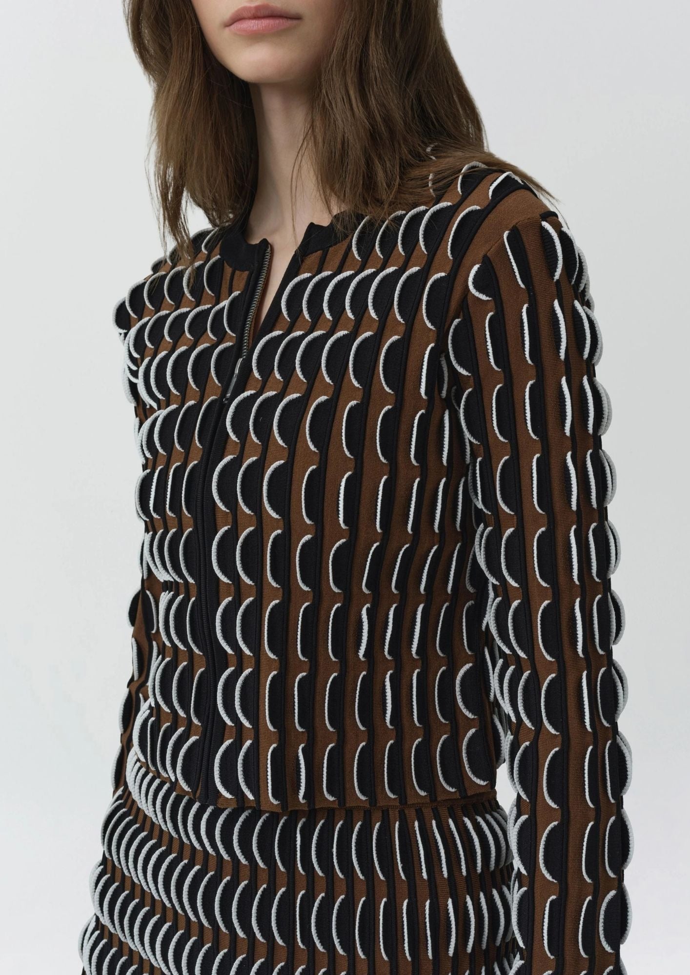 SIMKHAI Kylie Long Sleeve Cardigan Sweater - Dark Ochre Multi