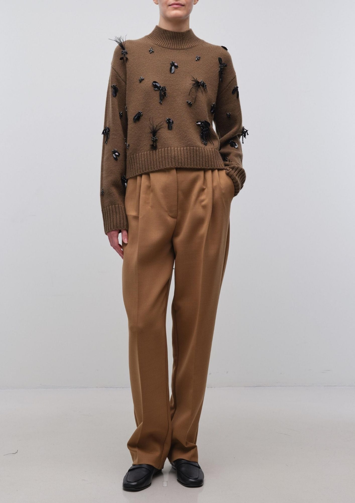 SIMKHAI Gabriette Long Sleeve Sweater - Dark Ochre