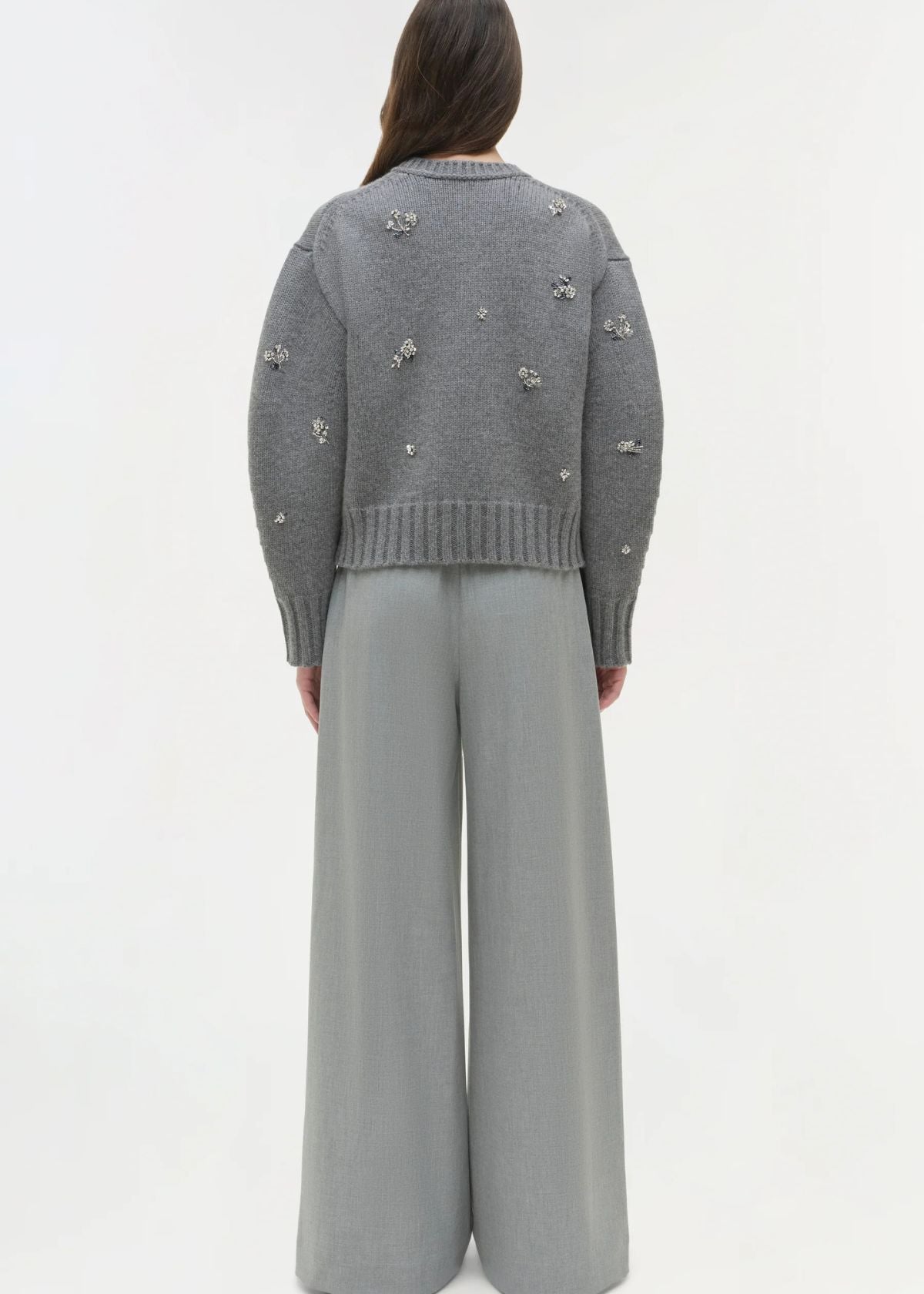SIMKHAI Coraline Embellished Knit Sweater - Heather Grey