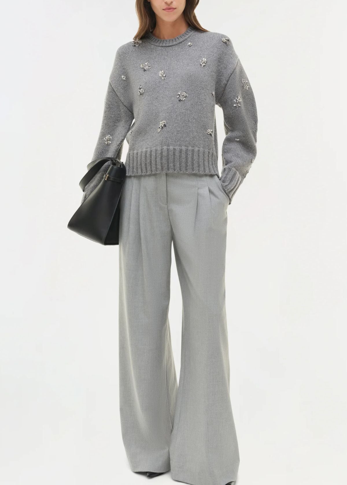 SIMKHAI Coraline Embellished Knit Sweater - Heather Grey