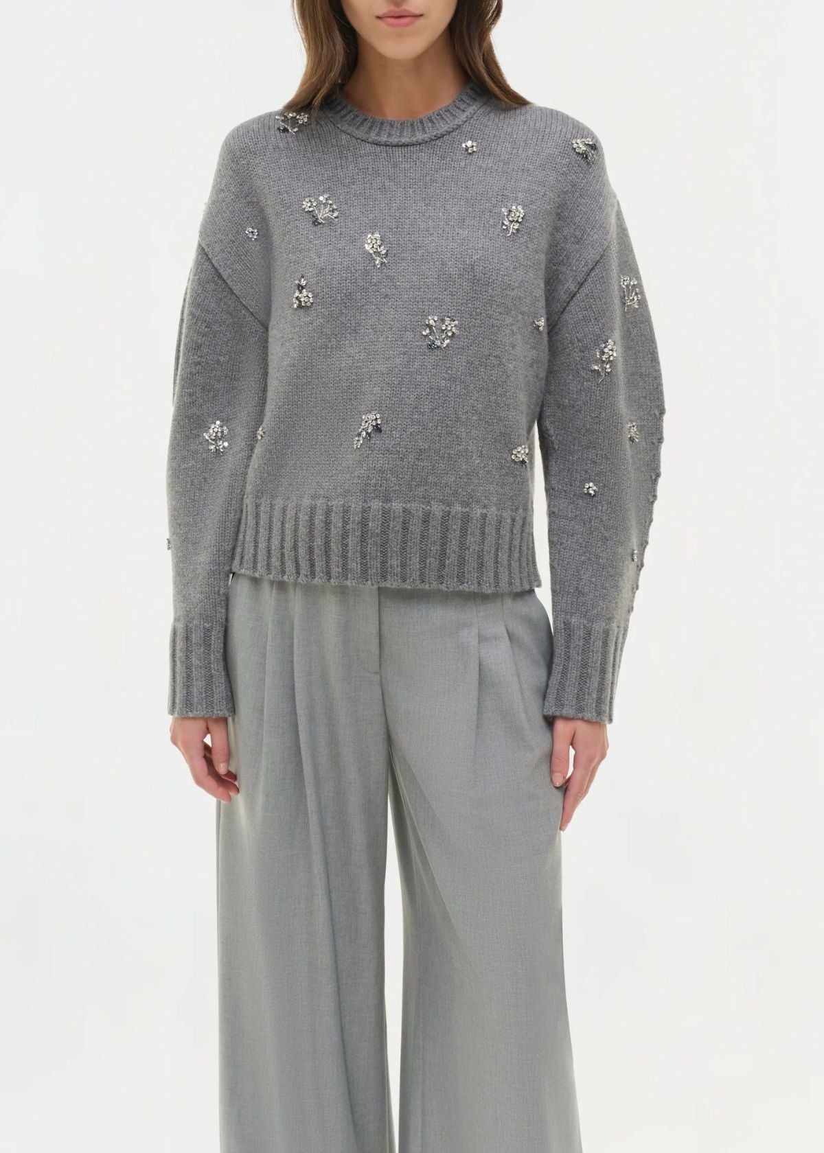 SIMKHAI Coraline Embellished Knit Sweater - Heather Grey
