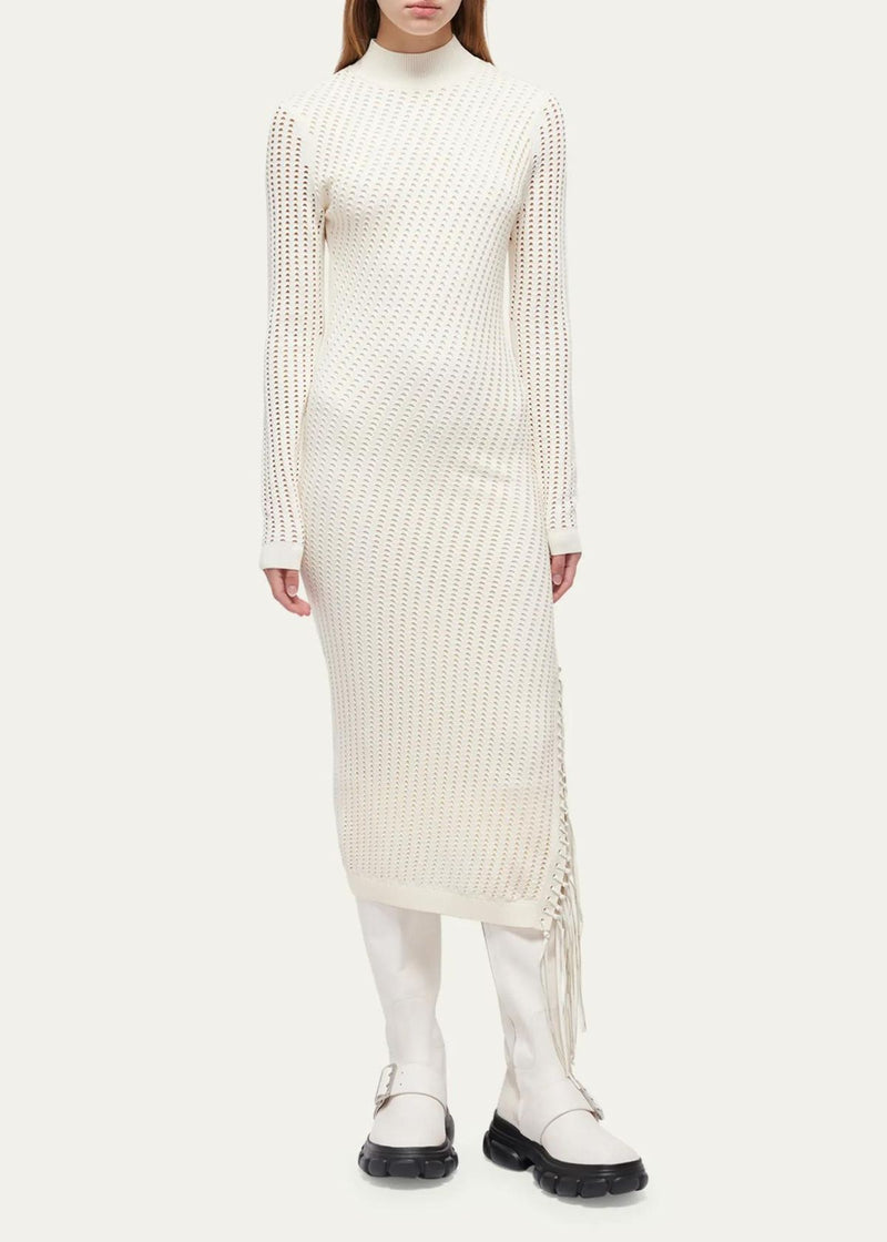 SIMKHAI Gilda Pointelle Fringe Midi Dress - Ivory