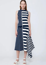 SIMKHAI Braylon Asymmetric Midi Skirt - Midnight Stripe