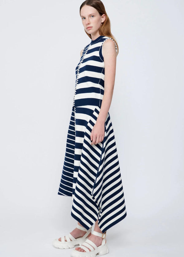 SIMKHAI Braylon Asymmetric Midi Skirt - Midnight Stripe