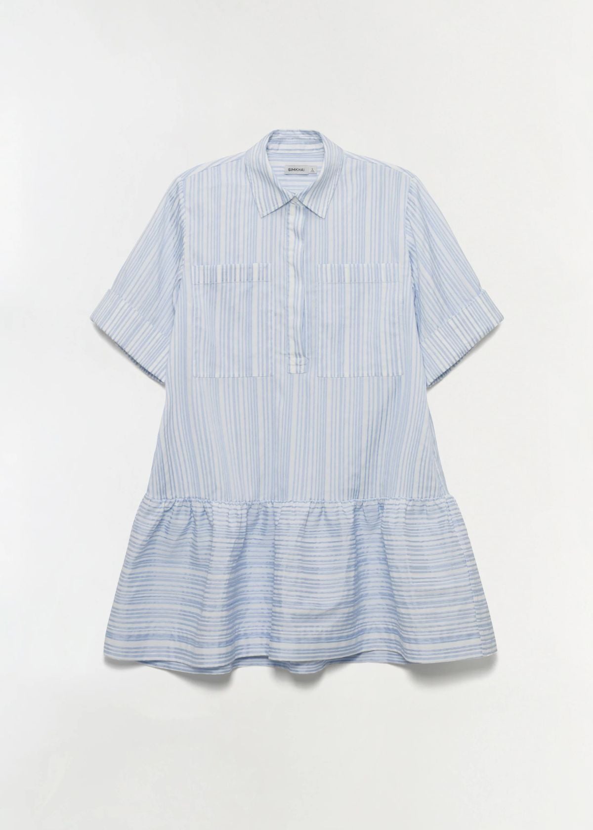 SIMKHAI Cris Short Sleeve Shirt Dress - Blue Stripe